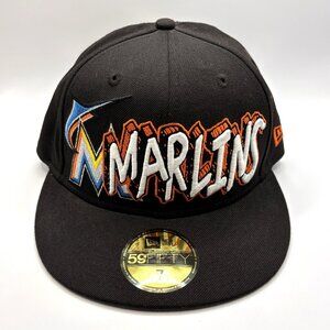 Florida Marlins MLB New Era 59Fifty On-field Fitted Hat Size 7 - Black Graffiti